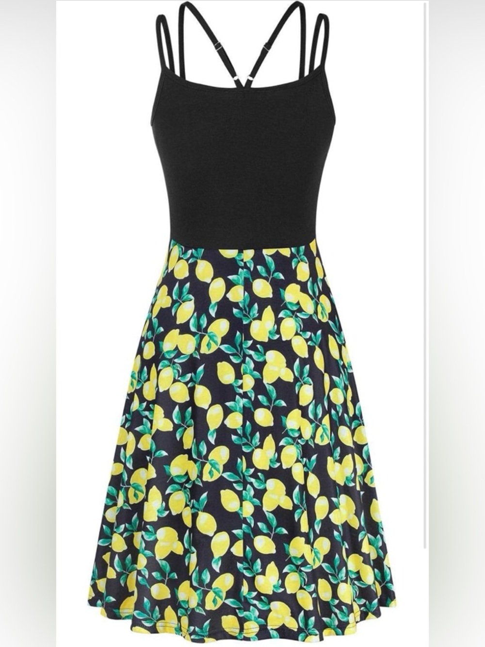 Black Lemon-Print Mini Dress with Strappy Back - Picture 3 of 6